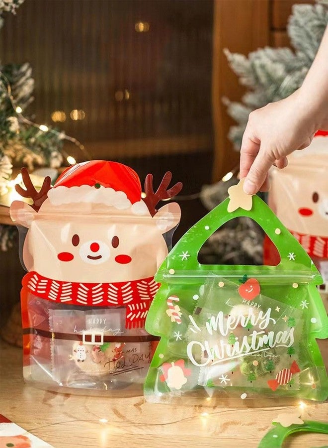 ESUOHYM Christmas Treat Bags For Clear Tree Shaped Ziplock Reusable Goodie Bag Xmas Sealable Bags With Handle For Candy, Cookie, Snack, Party Supplies 10 PCS - Image 5